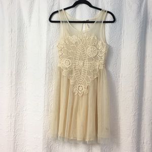 Free People cream lace dress with cream slip
